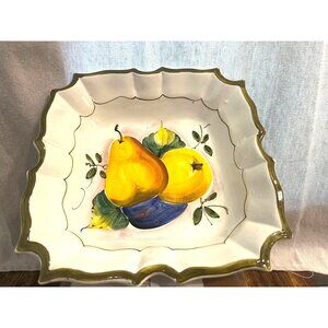 Vintage Majolica Italian Ceramic Hand Painted Fruit Bowl With Scalloped Edges